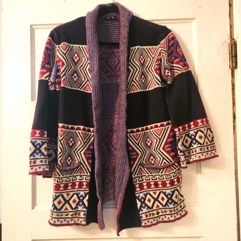 Forever 21 Sweater Southwest Heavy Knit Open Front Cardigan Aztec Oversized Sz S